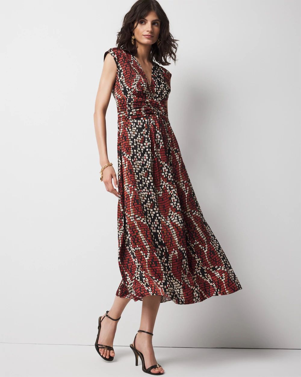 Cap-Sleeve Satin Midi Dress | White House Black Market